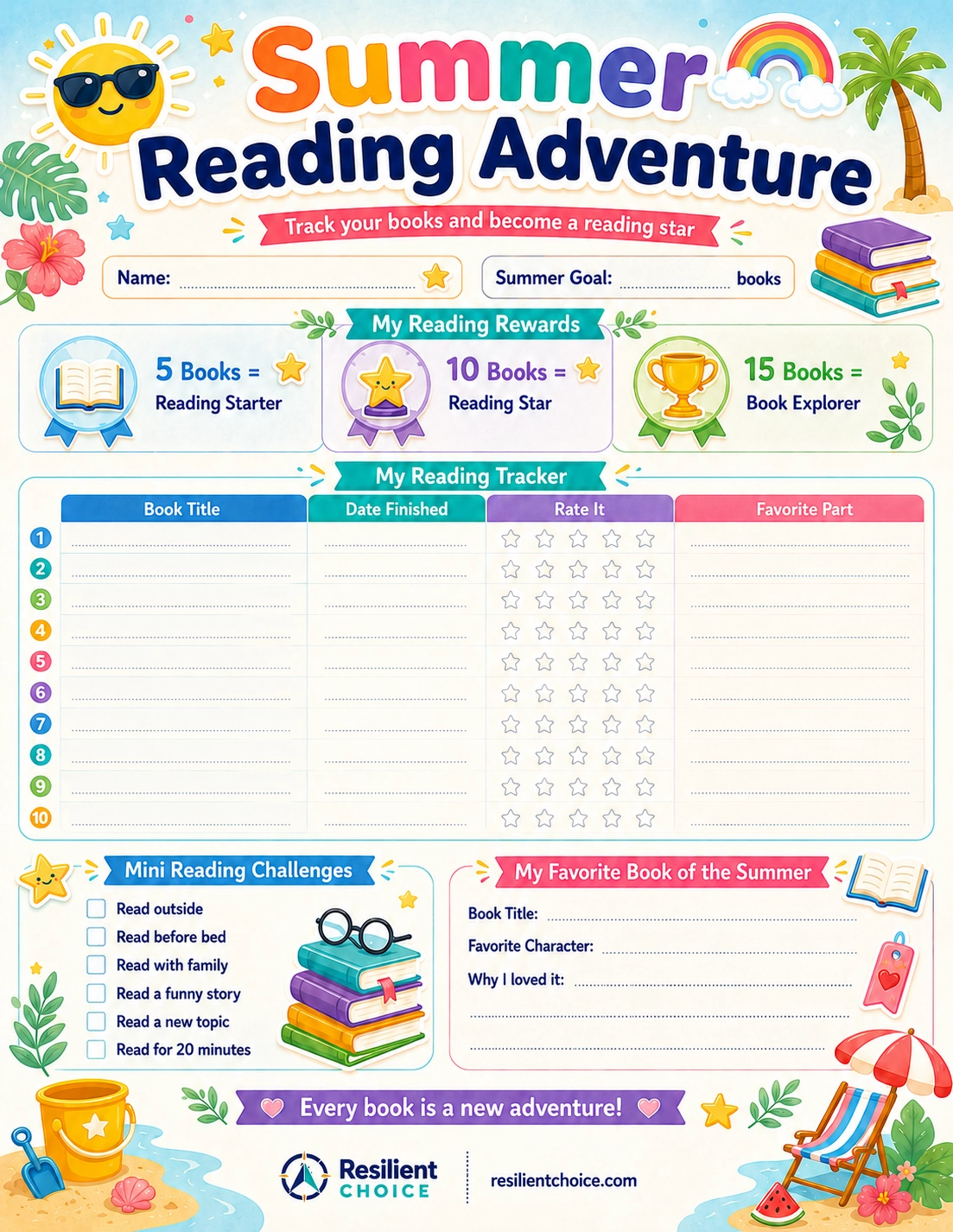 summer reading tracker printable for kids preview